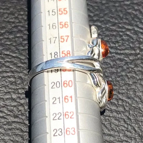 NWOT Real AMBER Oval Cabochon Cut Gemstones STERLING SILVER 925 Ring Size 8-1/2 - Picture 4 of 5